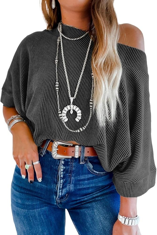 EVALESS Sexy Off The Shoulder Tops for Women 3/4 Length Sleeve Womens Tops Spring Fall 2026 Boat ... | Amazon (US)