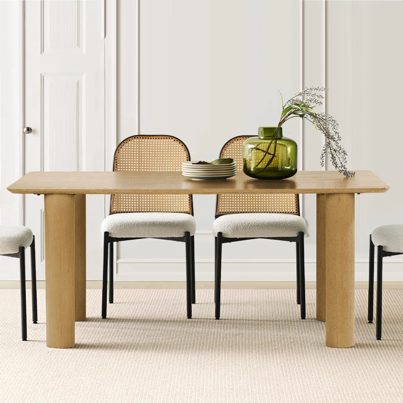 Damaso 67" Rounded Solid Oak Wood Pillar Leg Dining Table | Wayfair North America