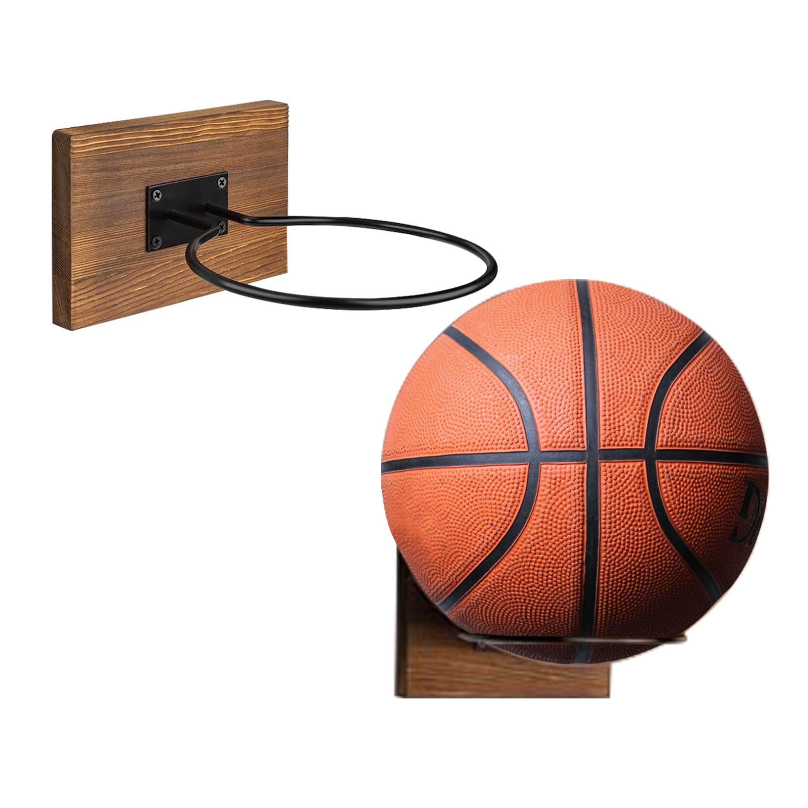 2PCS Wood Basketball Holder Wall Mounted, Ball Organizers Rack Display Wall Storage for Soccer, Volleyball, Rugby, Football | Amazon (US)