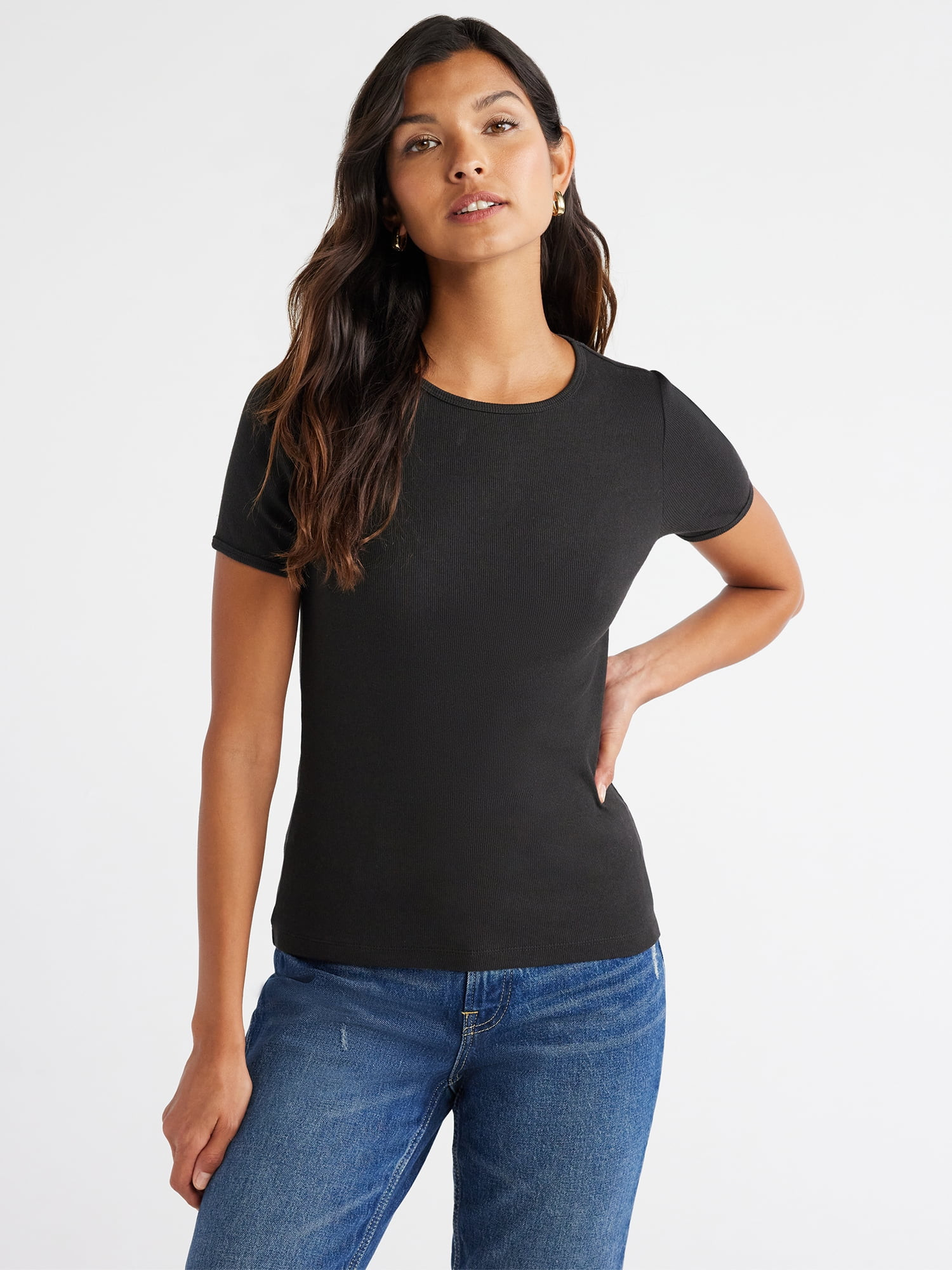 Free Assembly Women's Ribbed Crewneck Tee with Short Sleeves, Sizes XS-XXXL | Walmart (US)