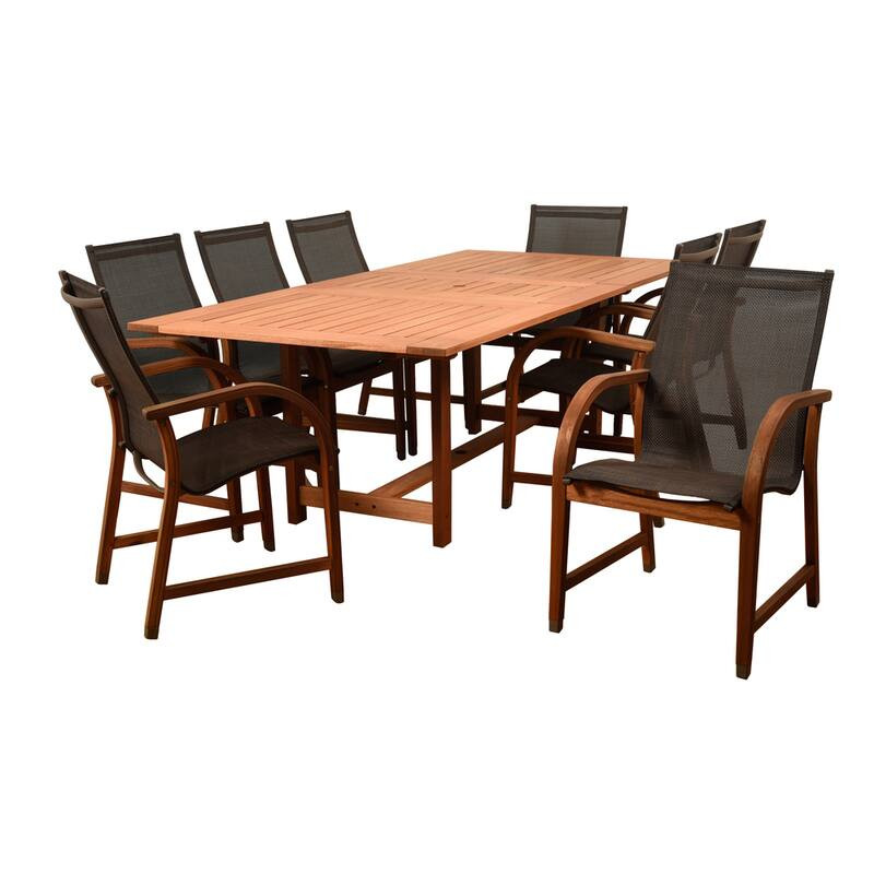 Amazonia Cosmopolitan 9 Piece FSC Wood Outdoor Patio Dining Set - Black Chairs | Overstock
