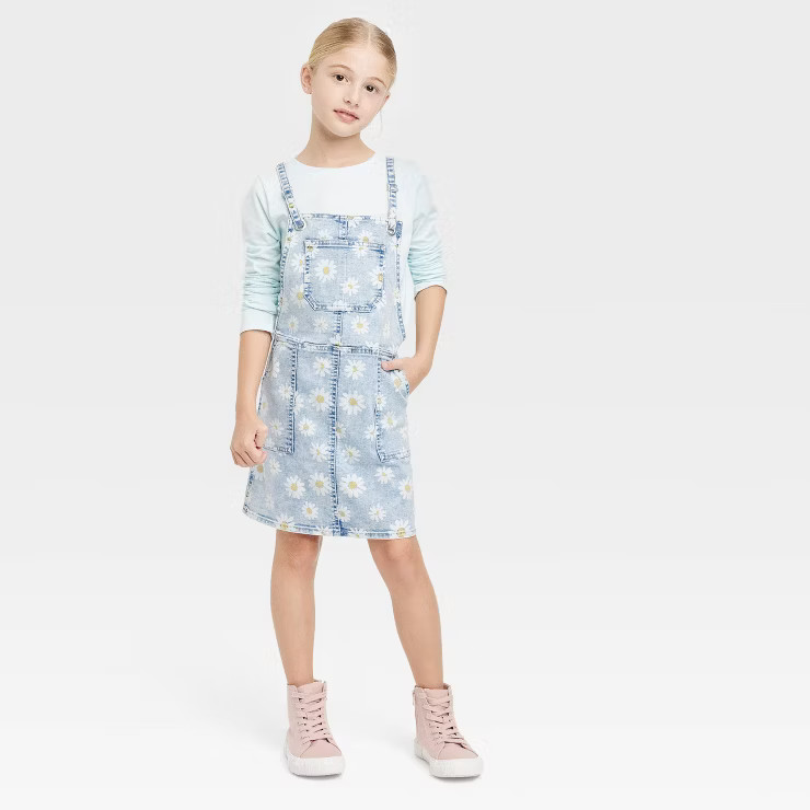 Girls' Daisy Skinny Strap Skirtall - Cat & Jack™ Light Wash | Target