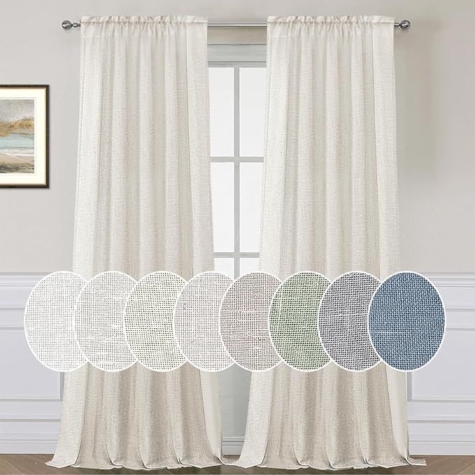 H.VERSAILTEX Natural Linen Curtains 108 Inches Long for Living Room 2 Panels Set Rod Pocket Drape... | Amazon (US)