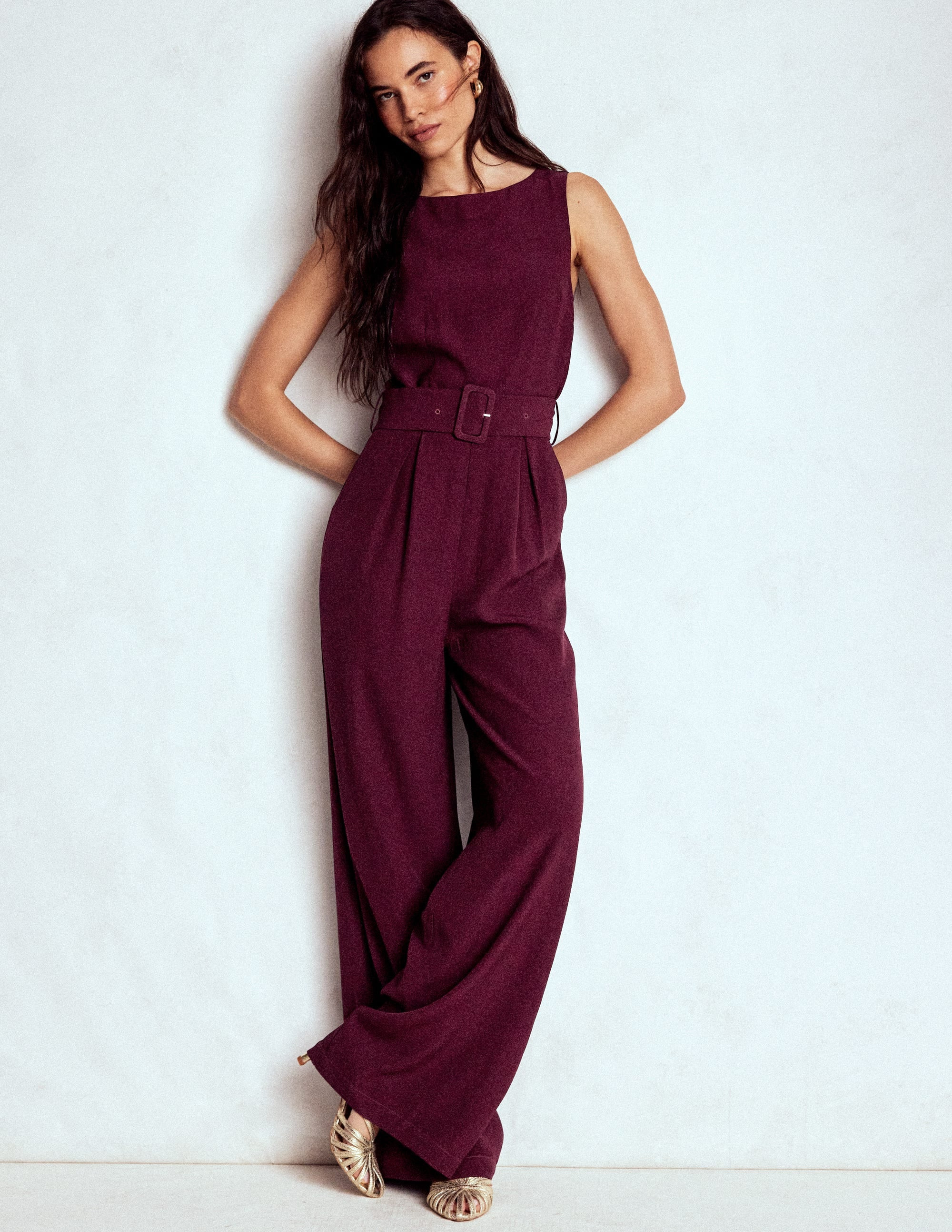 Gwen Slash Neck Jumpsuit-Dark Cherry | Boden (US)
