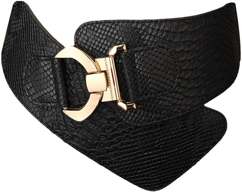JASGOOD Women's Fashion Vintage Wide Elastic Stretch Waist Belt with Gold Interlock Buckle Belt | Amazon (US)