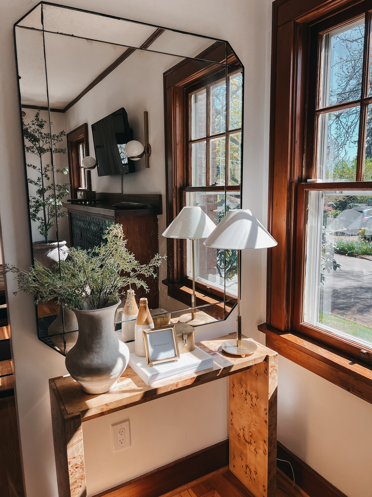 Console table entryway burl wood 

#LTKhome #LTKSeasonal