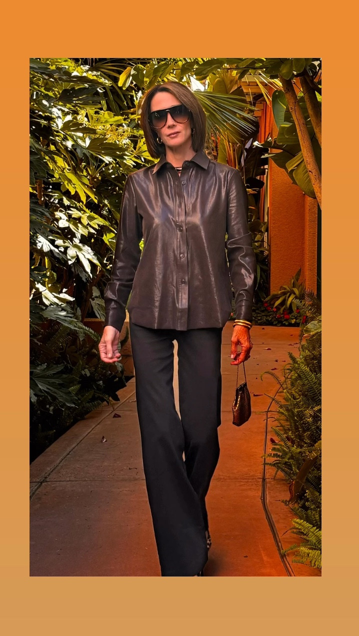 The Patent Foil Vegan Suede Shacket in Oxblood features a metallic copper sheen, menswear collar, button front, and hip-length design. Made from 4-way stretch Vegan Suede, it can be worn as a shirt or open jacket. 

The Pants offer a slim fit that transitions into a fit-and-flare leg, crafted from 4-way stretch Ponte fabric

#LTKCyberWeek #LTKOver40 #LTKFindsUnder50