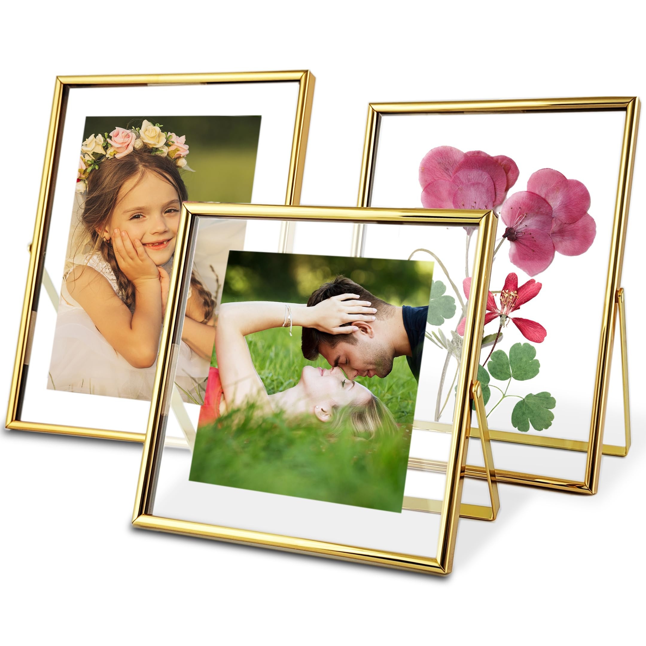 Gold Floating Picture Frames Set of 3, for Photo Size 4×4, 4×6, 5×7, Vertical Tabletop Display... | Amazon (US)