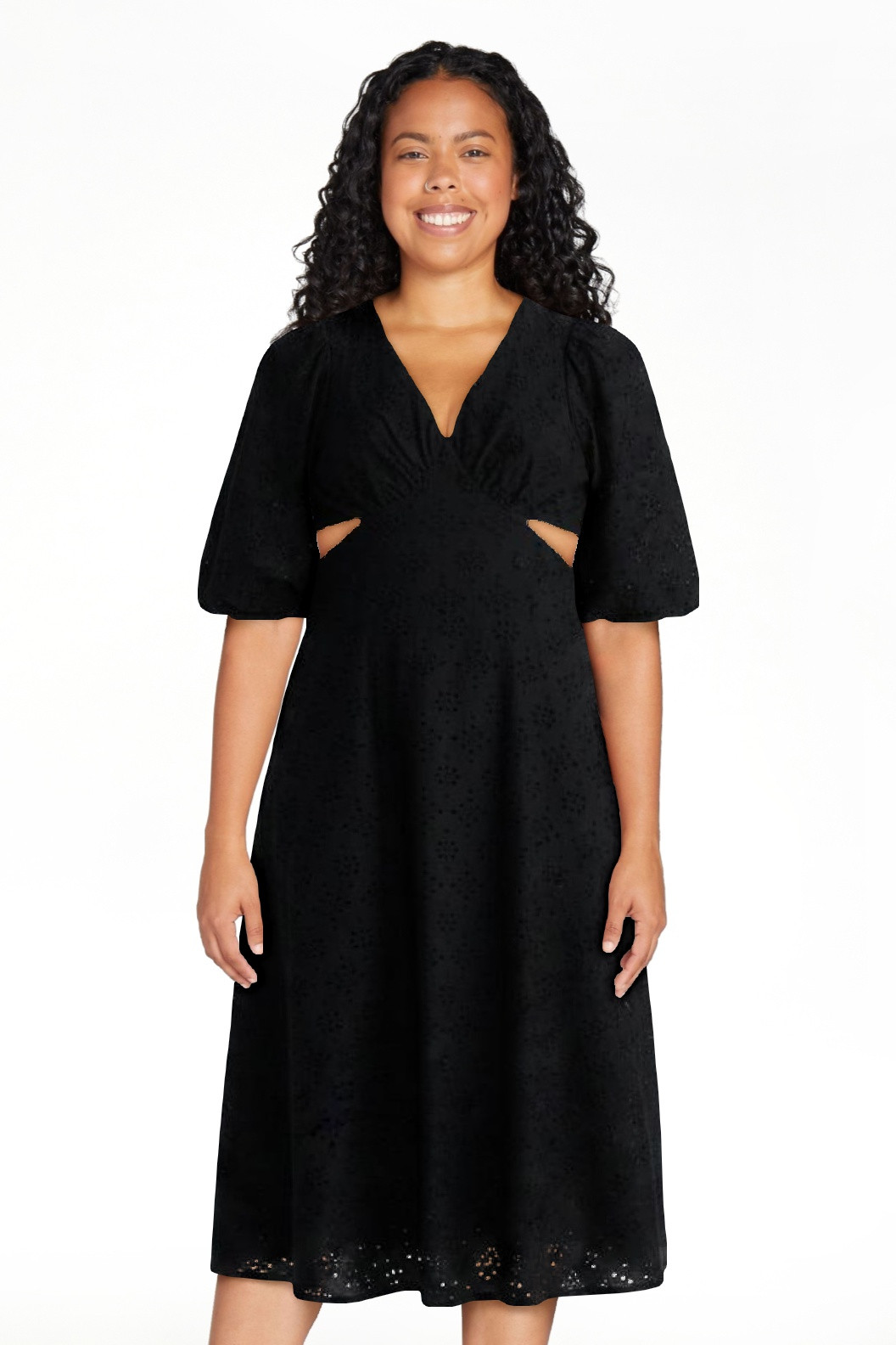 Scoop Women's Eyelet Cutout Cotton Midi Dress, Sizes 0-18 | Walmart (US)
