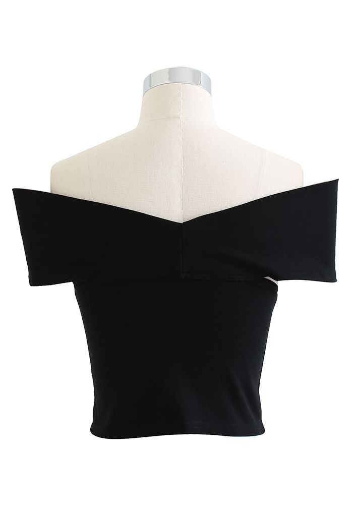 Side Knot Off-Shoulder Fitted Top in Black | Chicwish