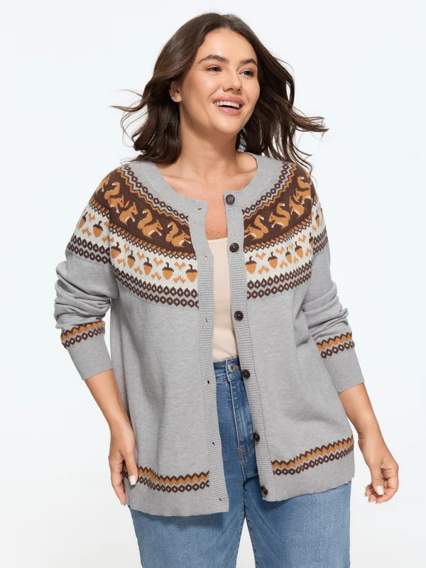 Supersoft Squirrel & Acorn Pattern Fair Isle Jacquard Cardigan | Bloomchic