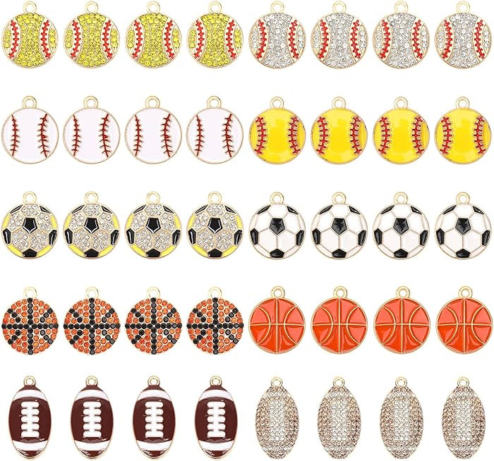 MARFOREVER Sports Charms, 40 Pcs/20 Pairs Enamel Sport Charms for Jewelry Making, Basketball Base... | Amazon (US)
