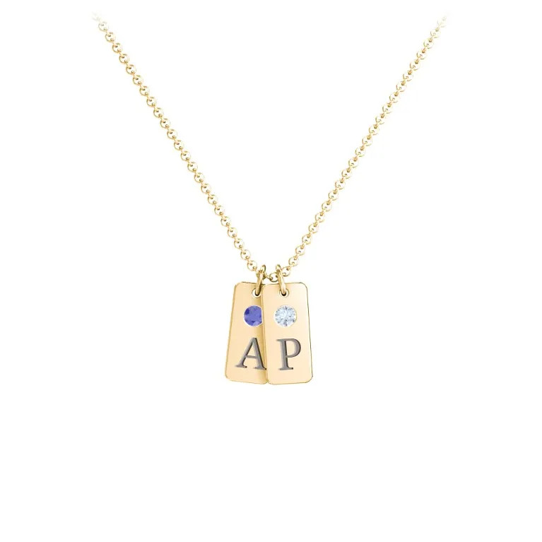 Small Initial 2 Tag Necklace with Birthstone | Jewlr