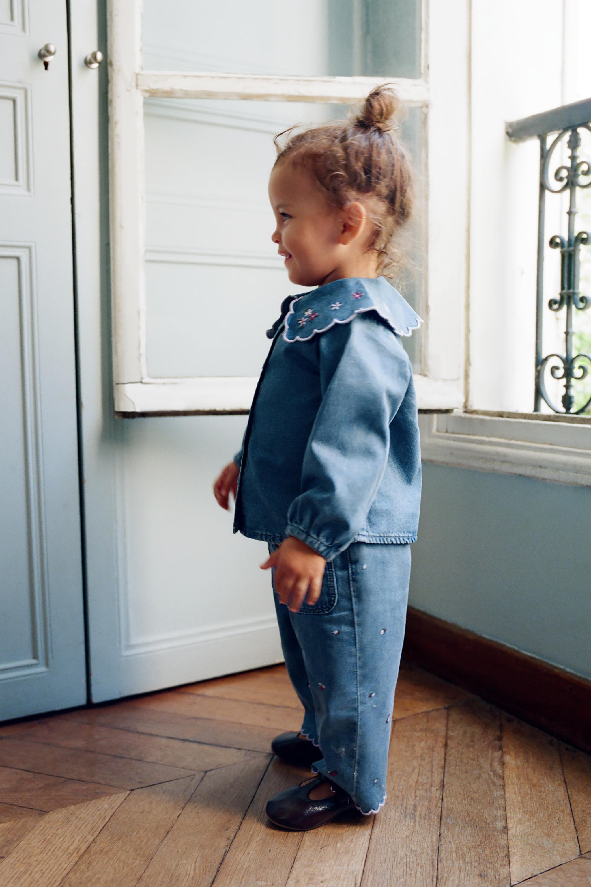 EMBROIDERED FLORAL DENIM PANTS | Zara US