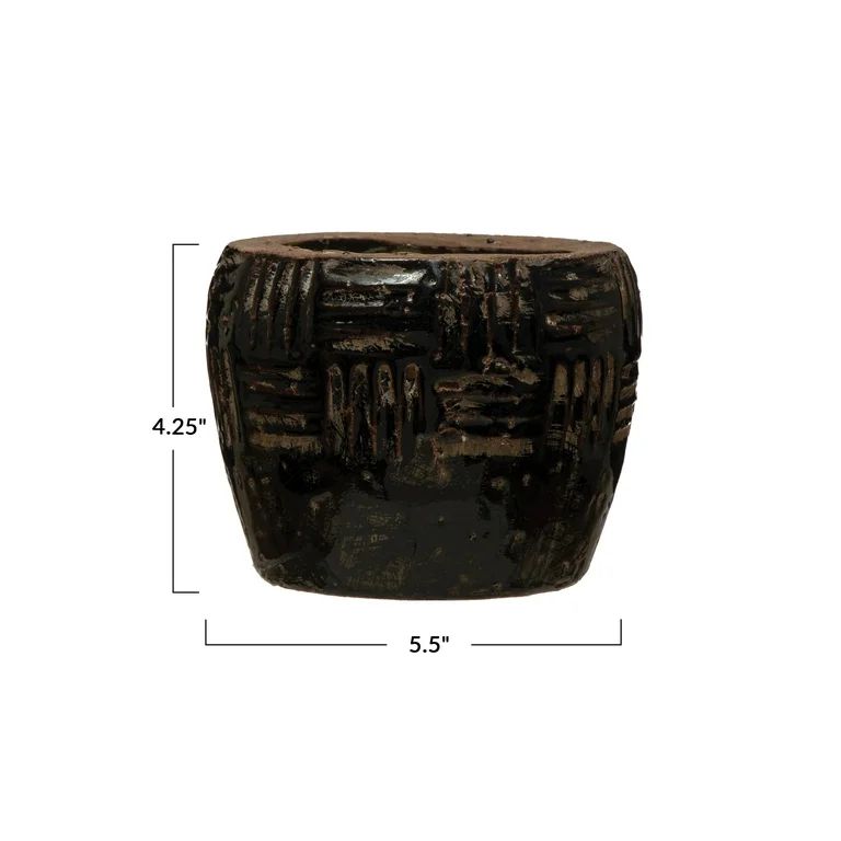 Creative Co-Op Embossed Terra-cotta Planter with Crackle Distressed Finish, Black | Walmart (US)
