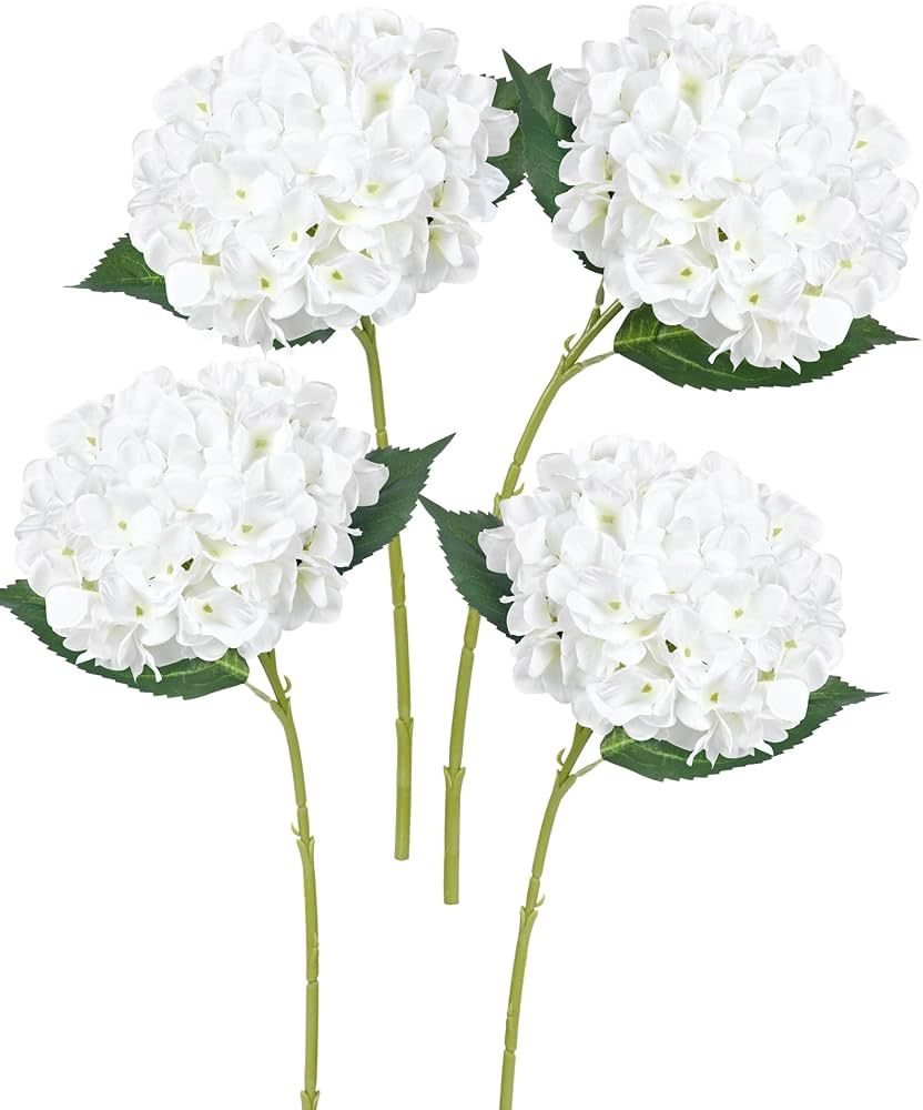 BLEUM CADE 4 Pcs White Hydrangea Artificial Flowers with Stems, 18In Large Fake White Flowers, Fa... | Amazon (US)