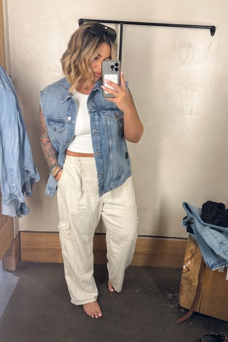 Denim vest isn’t online 
Pants size xl they were very baggy could have done L but I liked the baggy fit 
#anthropologie #cargo #midsize 

#LTKstyletip #LTKmidsize #LTKfindsunder100