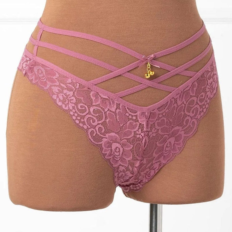 Strappy Crotchless Charm Panty - Sugarplum Pink | Mentionables