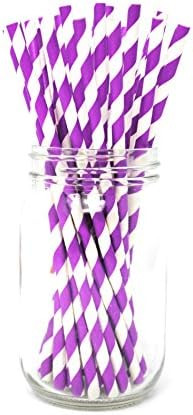 Premium Paper Straws [Pack of 25 Drinking Straws] (Purple Stripes) | Amazon (UK)