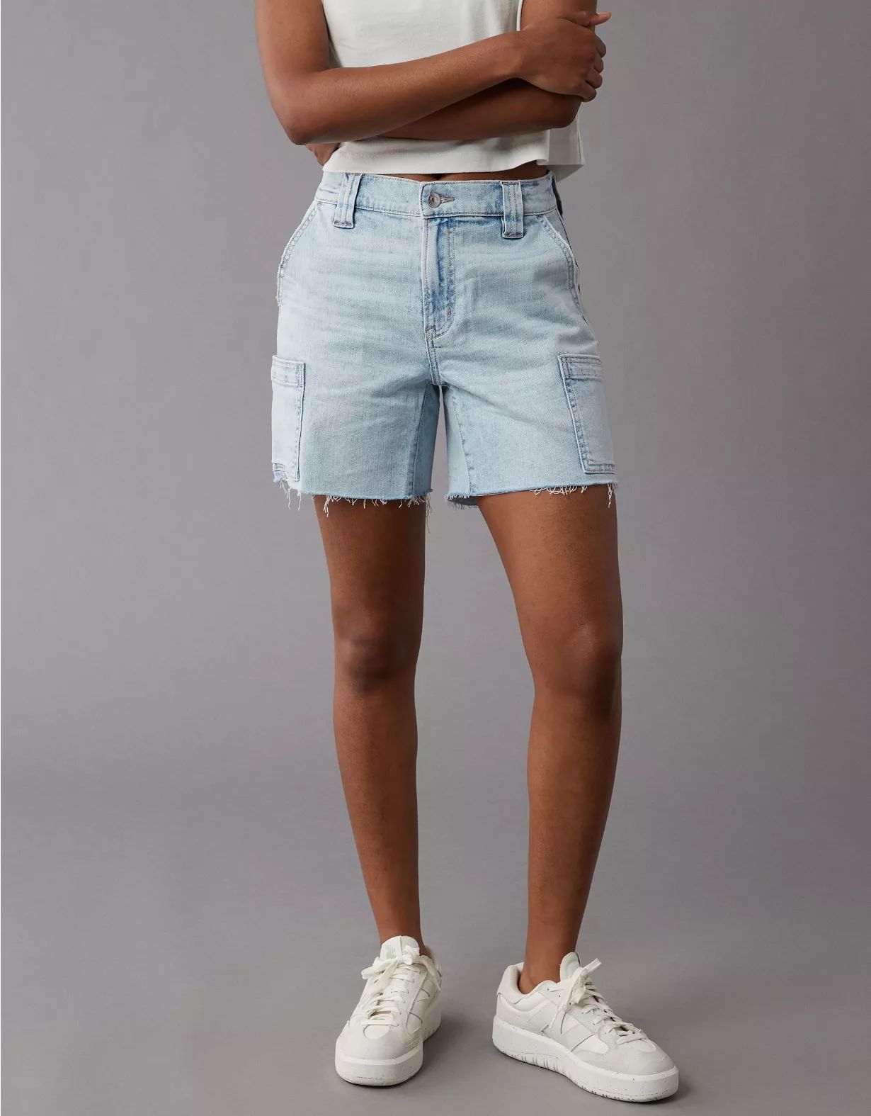 AE Stretch 6" Perfect Cargo Denim Short | American Eagle Outfitters (US & CA)