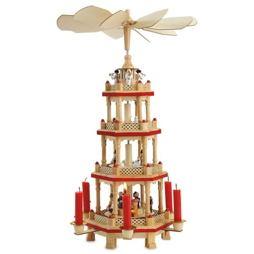 German Christmas Pyramid - 17 Inch Spinning Nativity Table Top Holiday Décor, 4-Tier Carousel with Candle Holders | Amazon (US)