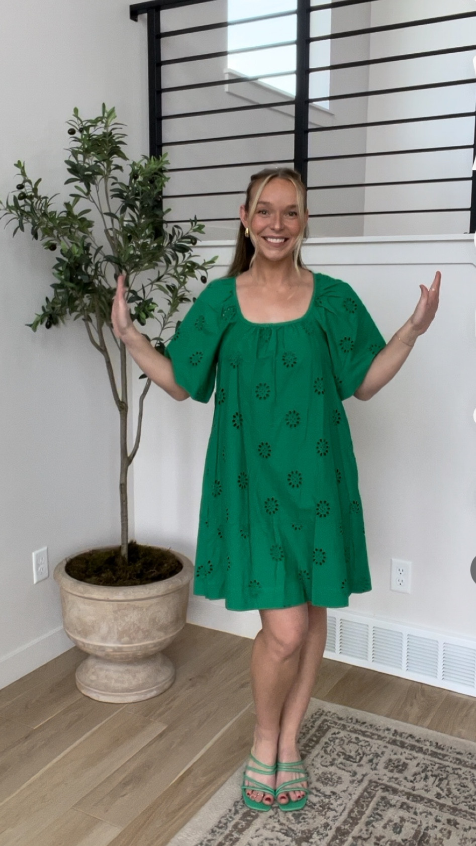Walmart dress! They don’t have the green anymore, but they have a cutie black-and-white! 🫶🏼💚

#LTKStyleTip #LTKFindsUnder50 #LTKBeauty