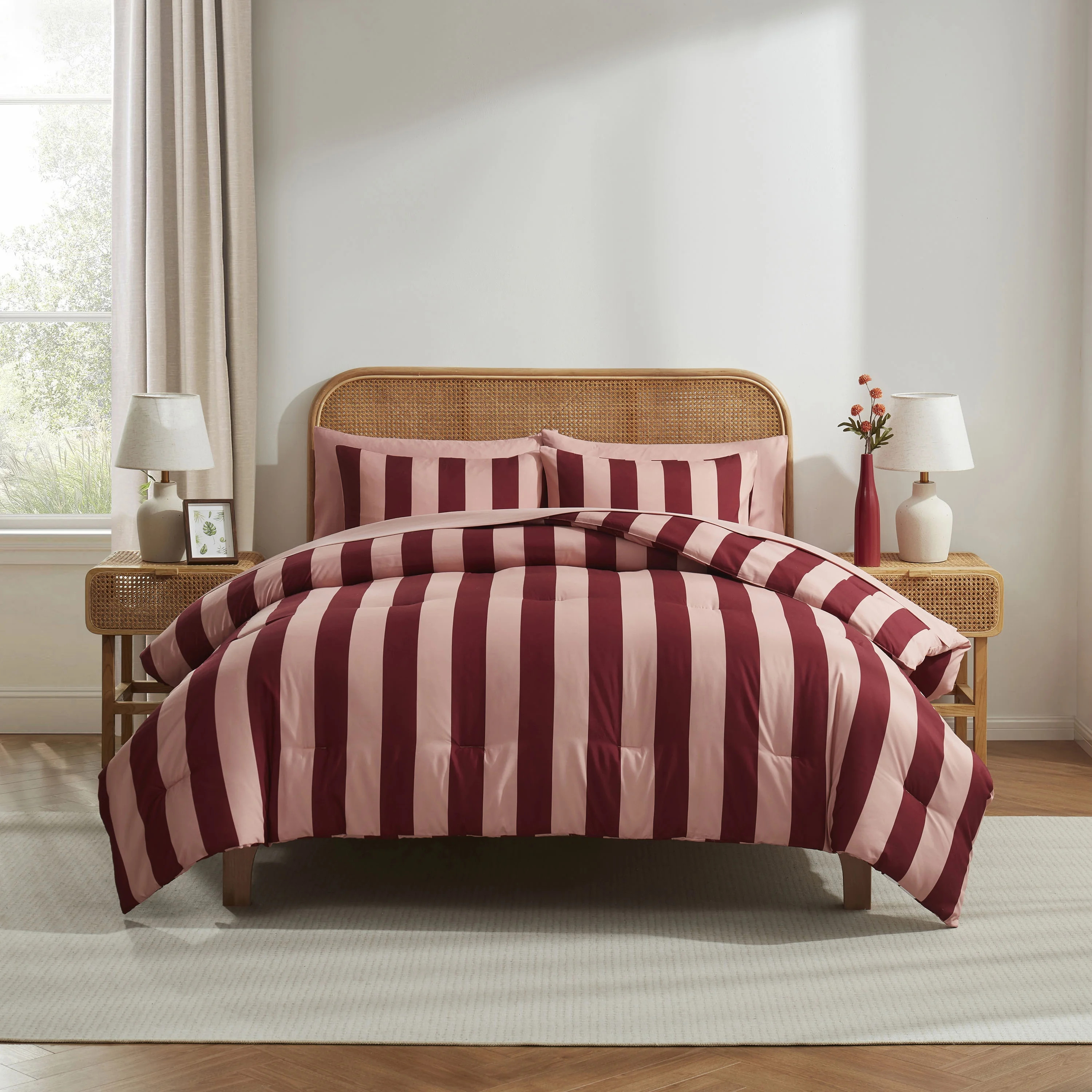 Virtu Queen Comforter Set, 7pc Bed in a Bag, Striped Bedding Comforter Sets Queen, Pink | Walmart (US)
