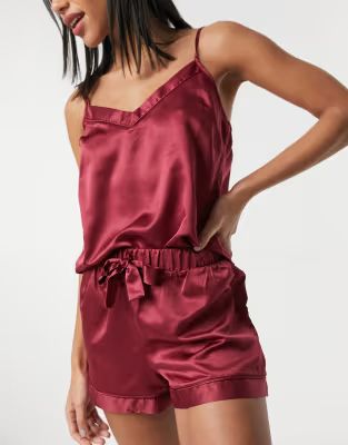 New Look satin cami shorts set in plum | ASOS (Global)