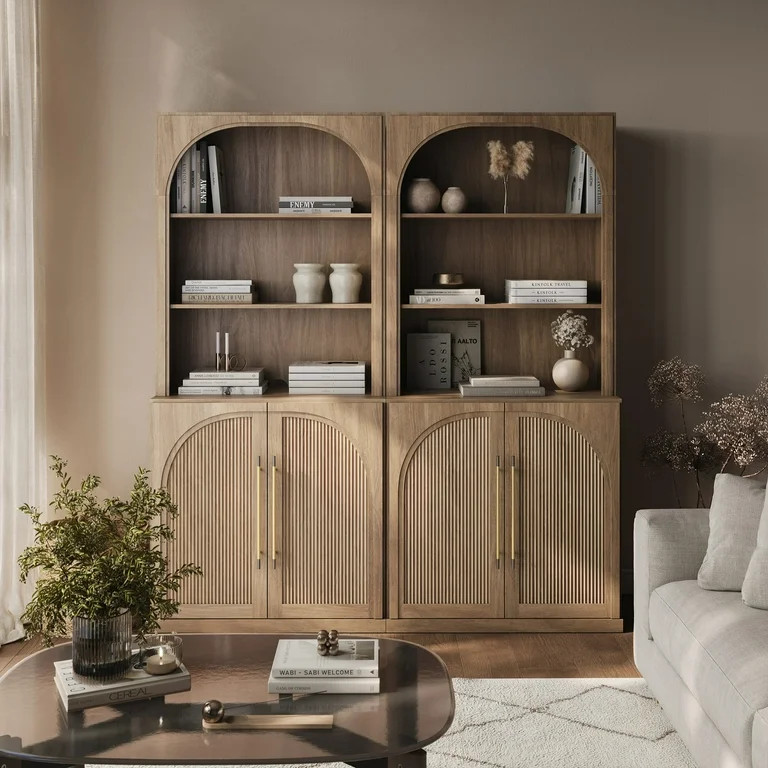 BELLEZE Storage Cabinet with Hutch Set of 2, 72" Tall Modern Wood Sideboard with 3-Tier Shelves, ... | Walmart (US)