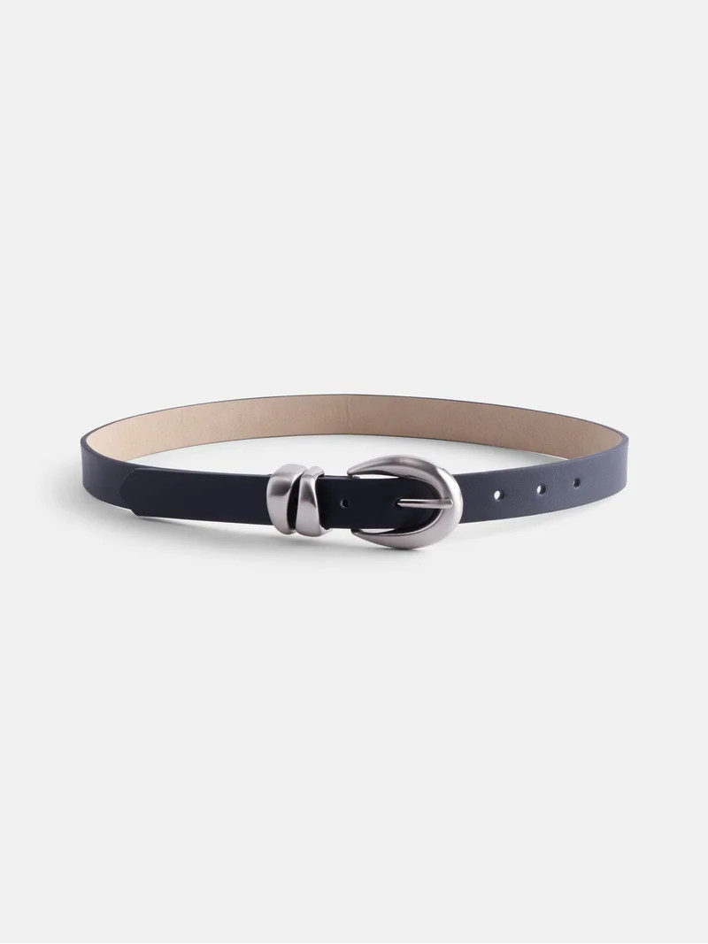 Scenario Women's and Women's Plus Organic Loops Faux Leather Belt, Black/Silver Tone | Walmart (US)