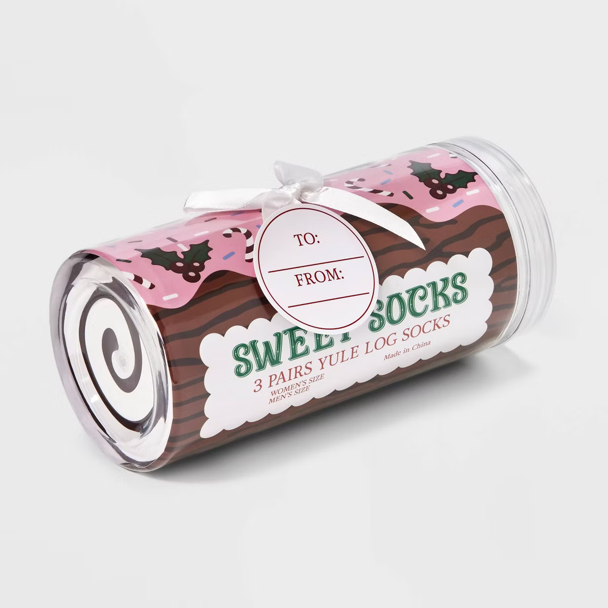 Adult Yule Log 3pk Crew Socks - Brown/Ivory/Pink One Size Fits Most | Target