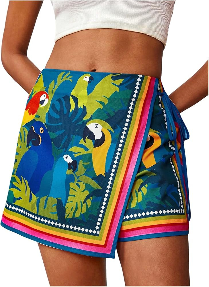 SweatyRocks Women's Boho Mini Skirts Floral Shorts Tie Side Wrap Elastic Waist Summer Skorts Beac... | Amazon (US)