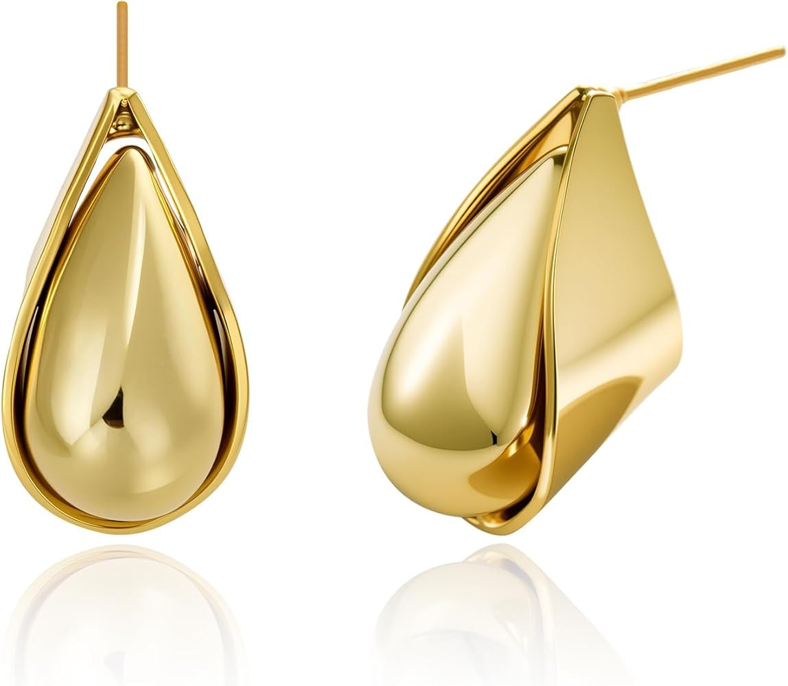 Cicy Bell Womens 14k Gold Plated Earrings Teardrop Chunky Gold Elegant Stud Post Earrings Trendy ... | Amazon (US)
