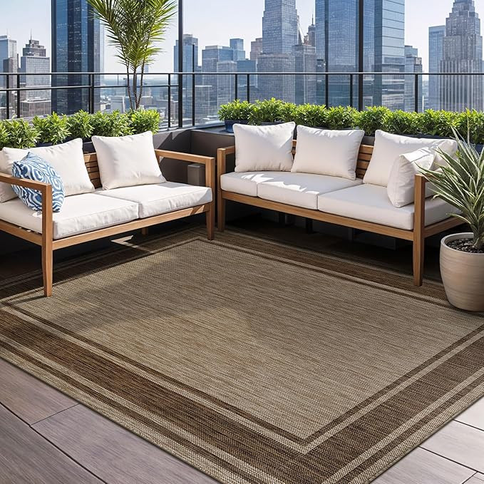 Beverly Rug Large Outdoor Rug 9x12 Modern Bordered Area Rugs for Indoor and Outdoor Patio Deck Po... | Amazon (US)