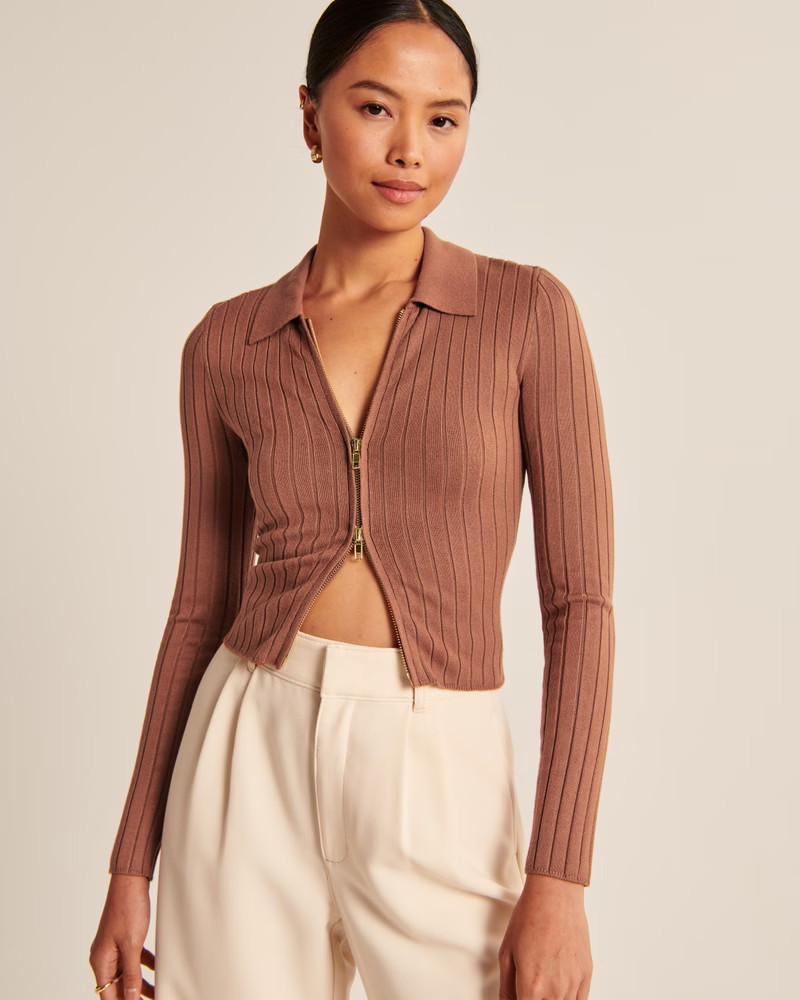 Long-Sleeve Slim Zip Polo Top | Abercrombie & Fitch (US)