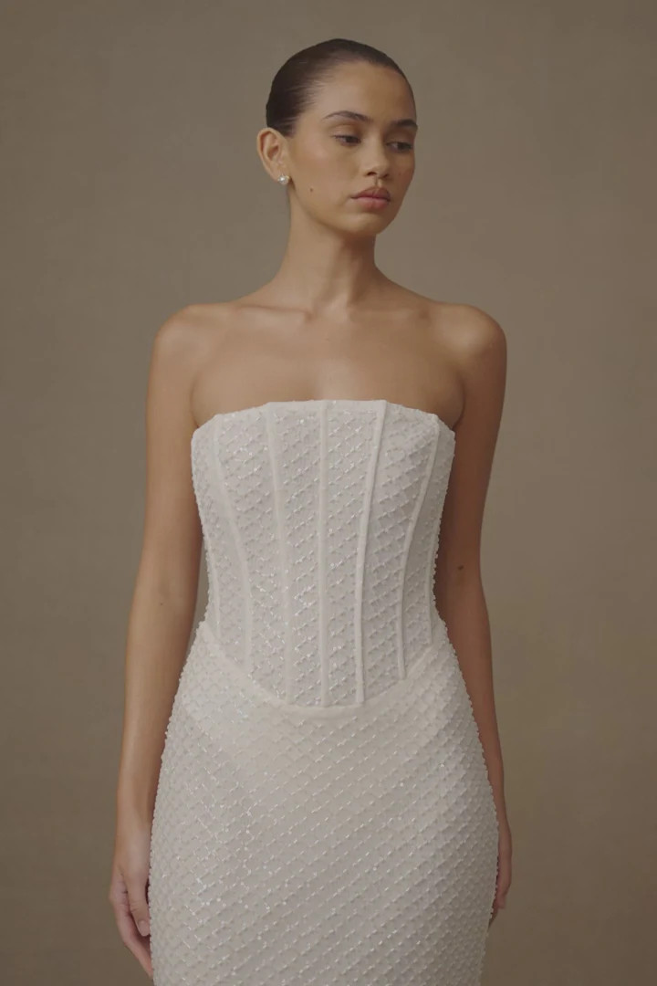 Gemma Strapless Sequin Maxi Dress - White | MESHKI US