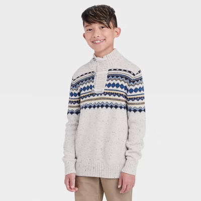 Boys' Fair Isle Mock Neck Sweater - Cat & Jack™ Navy/Gold/Cream | Target