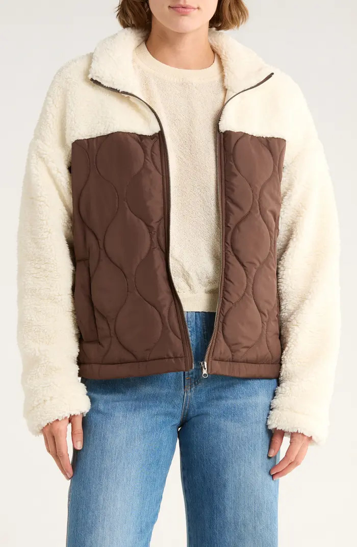 Mixed Media Fleece & Quilted Panel Zip Jacket | Nordstrom Rack