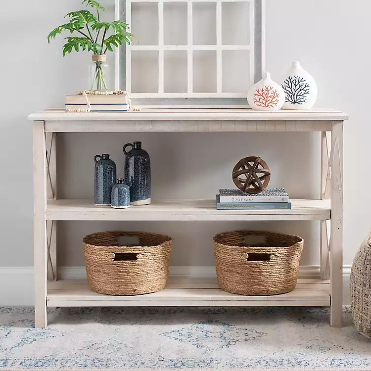 Cream Wooden Plank X-Frame Console Table | Kirkland's Home