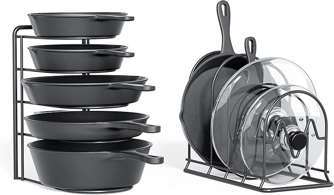Heavy Duty Pot Rack Organizer, 5 Tier Pan Rack Storage Holder, Holds 50 LB - Holds Cast Iron Skil... | Amazon (US)