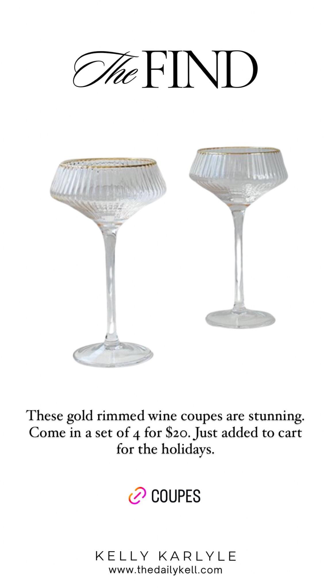 I just purchased these for holiday entertaining.  Gold rimmed coupes perfect for champagne or wine or a holiday inspired cocktail.  

A set of 4 for $20.  

#LTKSeasonal #LTKFindsUnder50 #LTKHome
