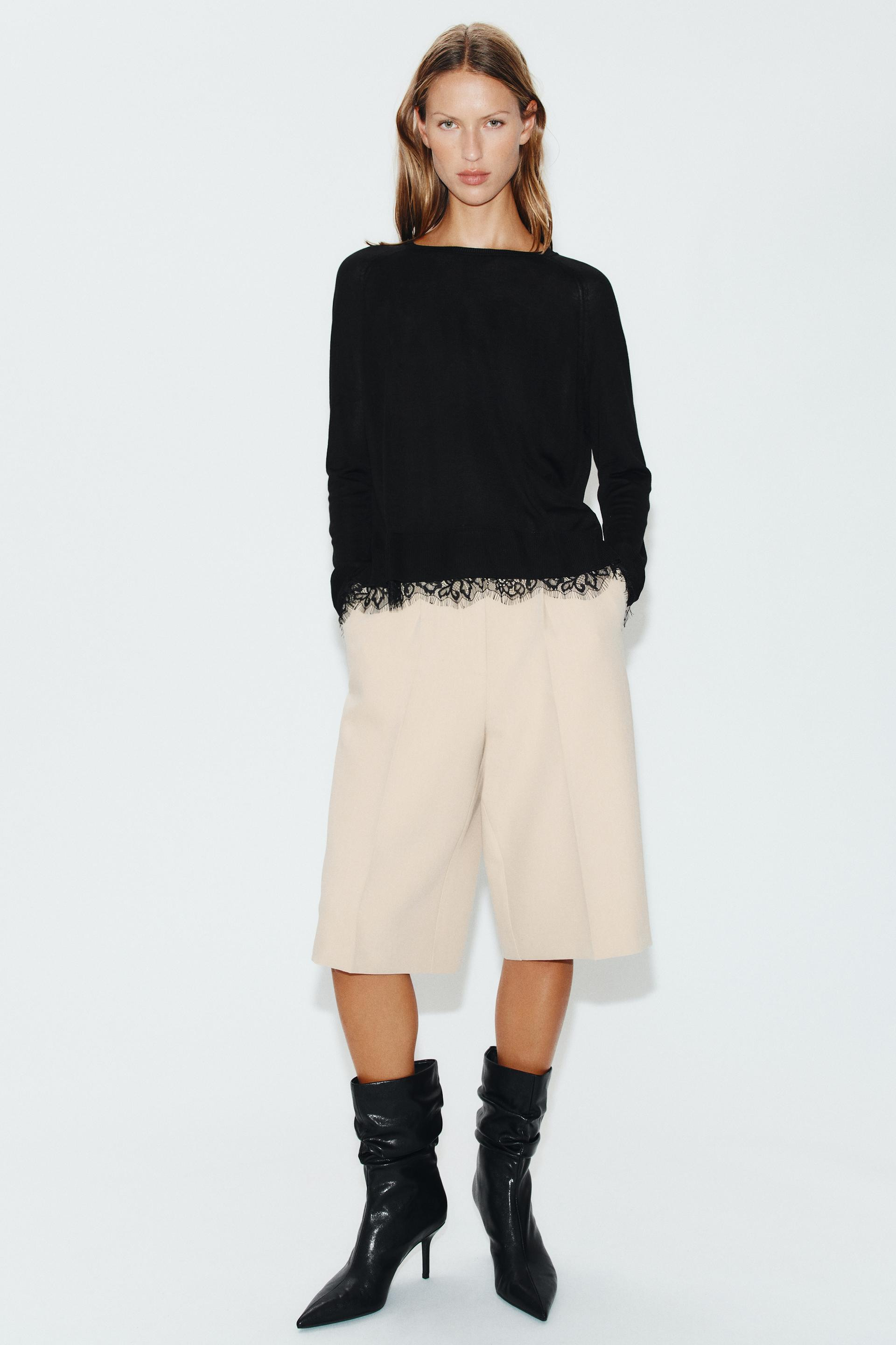 Zara - Lace Knit Jumper - Black - S - Woman | Zara US