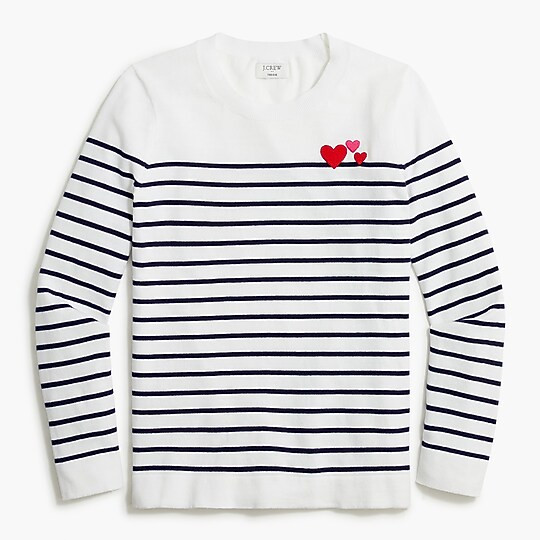 Factory: Striped Heart Teddie Sweater For Women | J.Crew Factory