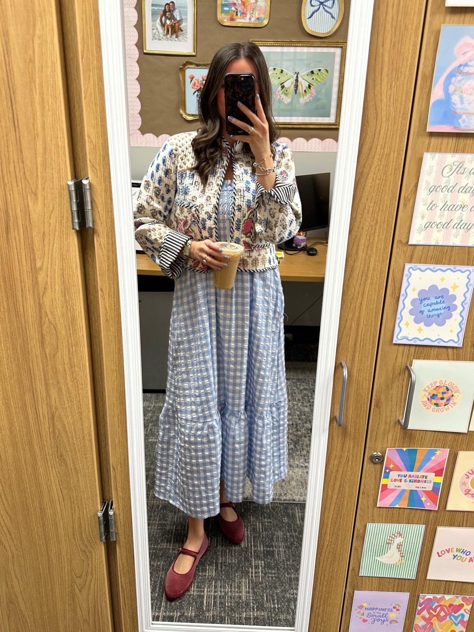 teacher outfit of the day! 
dress from amazon- wearing a M! 
jacket is from a market in london 💕 