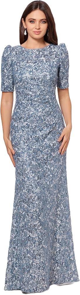 Xscape Women's Long Lace Sequin Side Ruched Dress (Reg and Petite) | Amazon (US)