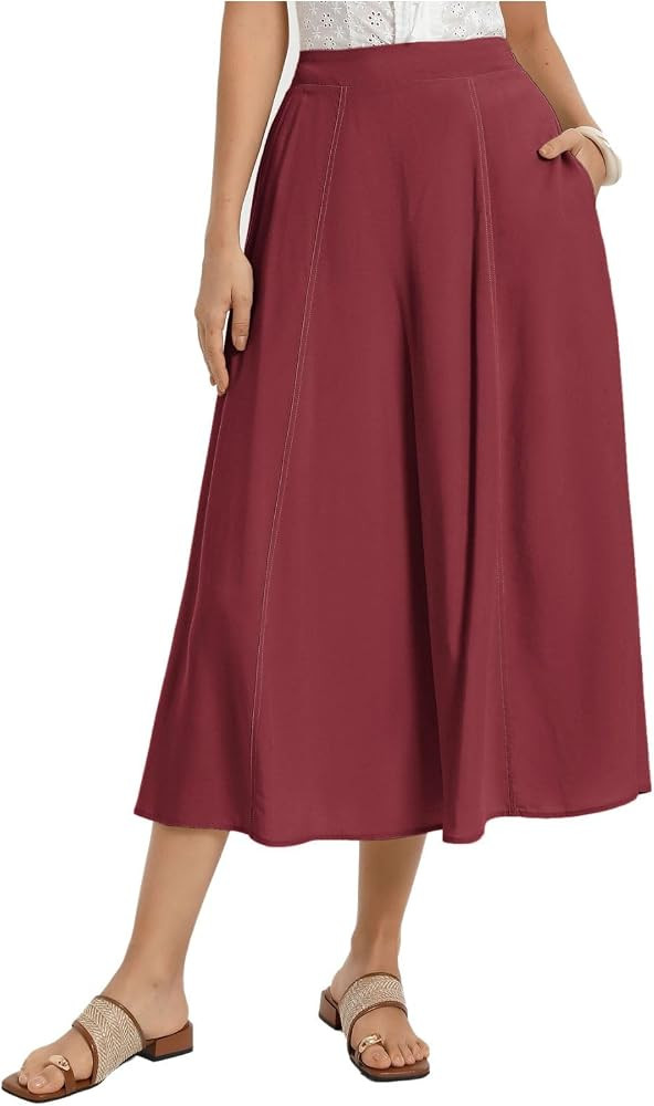 Kate Kasin 2026 Women's Linen Blend Skirts, High Waist A Line Skirt, Flowy Summer Long Skirt with... | Amazon (US)