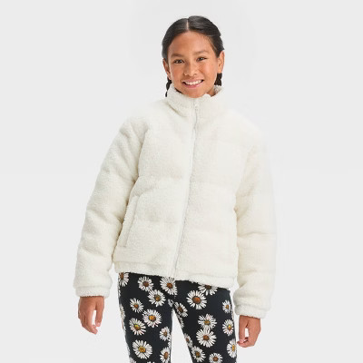 Girls' Solid Fleece Cropped Puffer Jacket - art class™ | Target