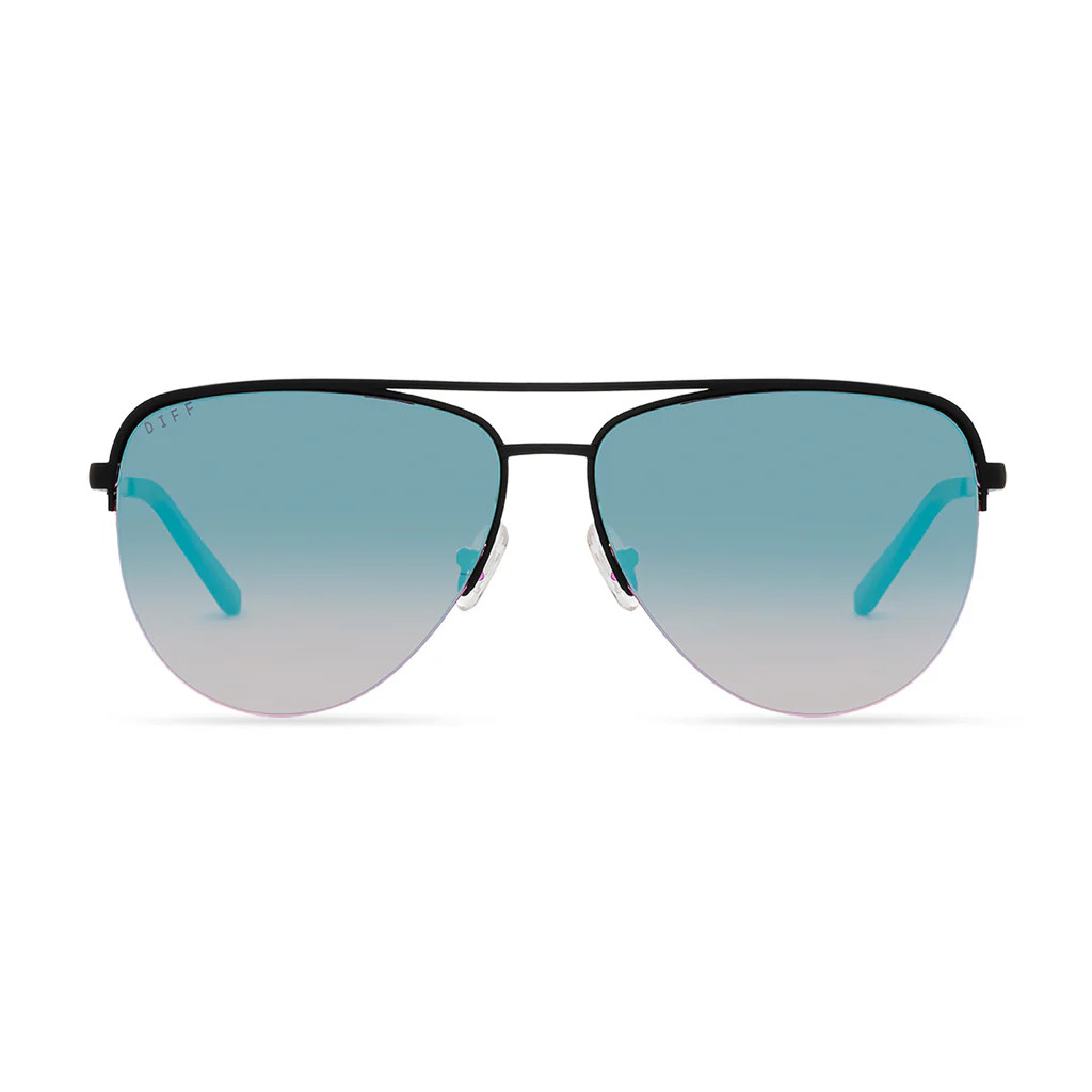 TATE - MATTE BLACK + AEGEAN BLUE MIRROR SUNGLASSES | DIFF Eyewear