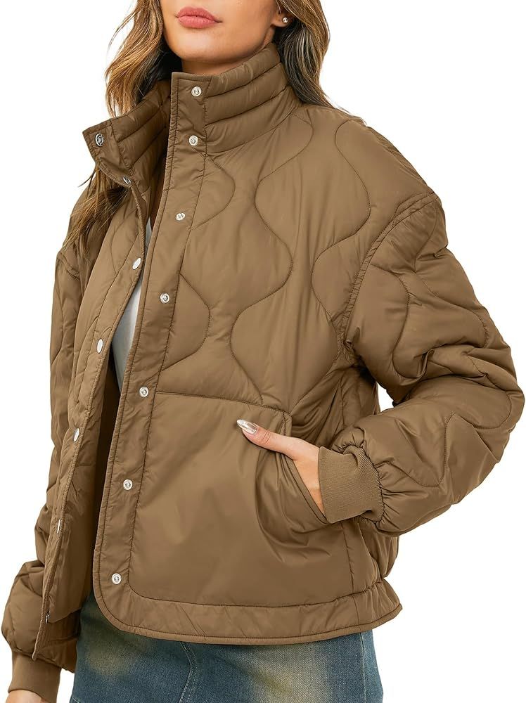 Women's Puffer Jacket Womens Quilted Puffer Jacket Outwear Button Down Padded Lightweight Jacket | Amazon (US)