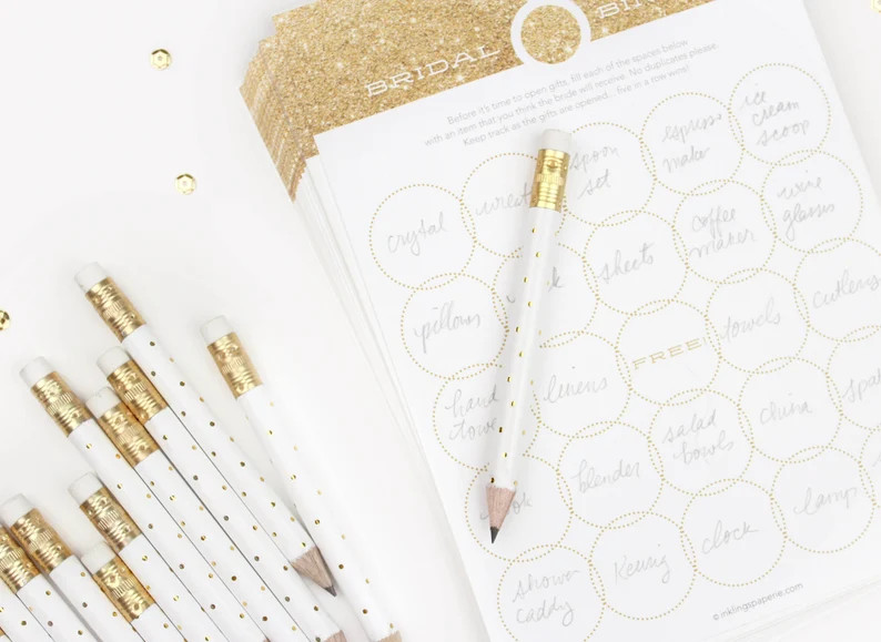12 Gold Dot Mini Pencils // Bridal or Baby Shower Game - Etsy | Etsy (US)